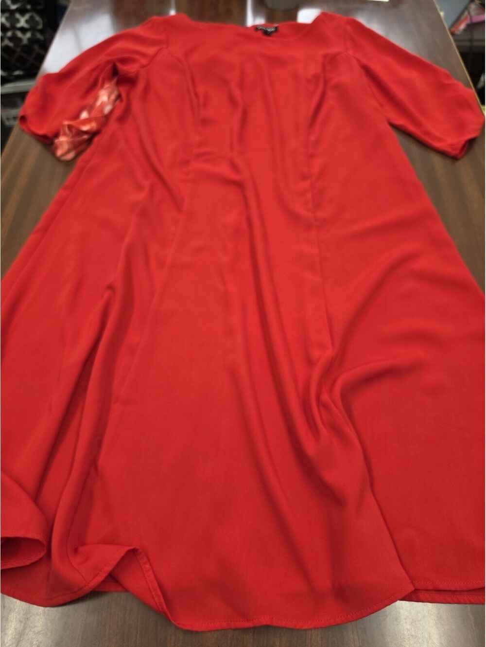 Dana Kay Womens Red Solid Short Sleeve Midi Dress 18W Cocktail Chic Party Event